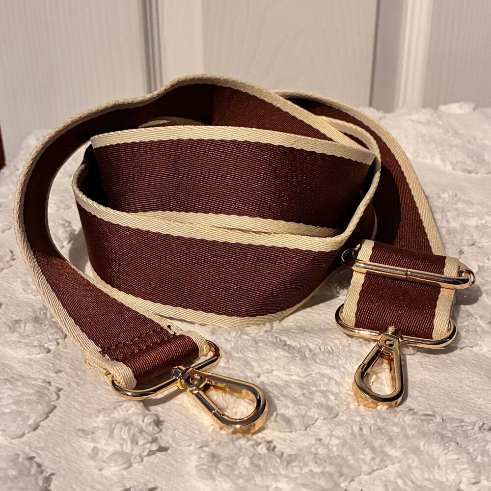 Guitar Strap Brown Cream Stripe Fabric Crossbody Strap Adjustable